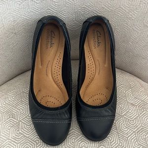 Clarks Black Leather Slip-On Ballet Flats